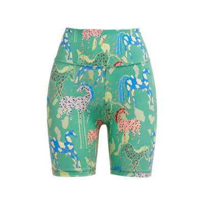Pitaya Yoga Women's Green Khutulun's Horses Shorts - Bamboo
