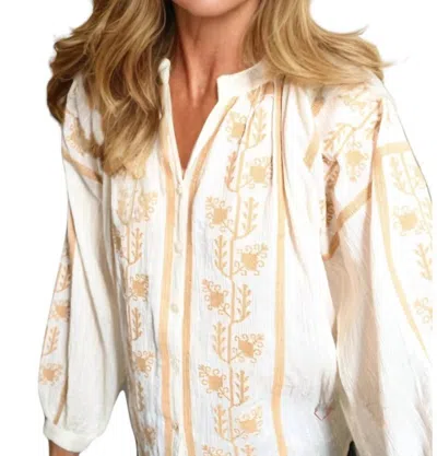 Piti Cuiti Maddi Embroidered Boho Blouse In Amber