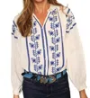 Piti Cuiti Maddi Embroidered Boho Blouse In Blue