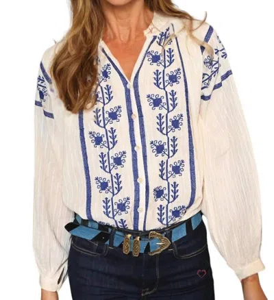 Piti Cuiti Maddi Embroidered Boho Blouse In Blue