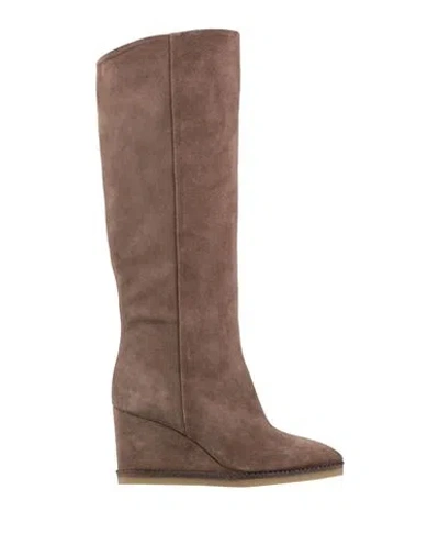 Piton Paris Woman Boot Taupe Size 7 Leather In Gray