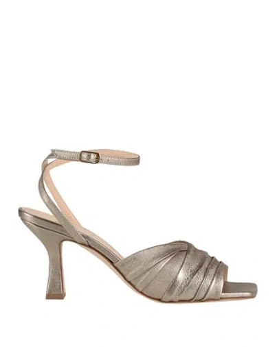 Piton Paris Woman Sandals Platinum Size 8 Leather In Grey