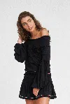 Pitusa Bell Sleeve Crop Top In Black | Long Sleeve Off Shoulder Top | Elastic Fit With Inca Trim | Petite S In Black