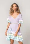 Pitusa Bohemian Ruffle Dress In Lilac | Pastel Ruffle Sleeve Boho T-shirt Dress | V Neckline | Womens Bohem In Purple