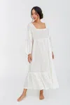 Pitusa Boho Chic White Midi Dress | Square Neck Embroidered Full Length Summer Dress | Relaxed Drop Waist & In White