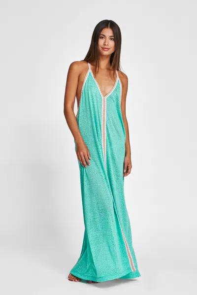 Pitusa Cheetah Sundress In Mint | Lightweight Beach Cover Up | V-neck Sleeveless Long Dress | Sheer Burnout In Blue