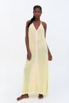 Pitusa Cheetah Sundress In Soft Lemon | Lightweight Beach Cover Up | V-neck Sleeveless Long Dress | Sheer B In Gold