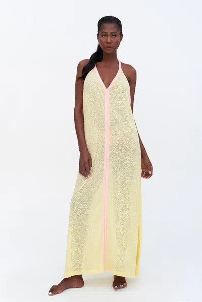 Pitusa Cheetah Sundress In Soft Lemon | Lightweight Beach Cover Up | V-neck Sleeveless Long Dress | Sheer B In Gold