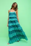 Pitusa Colorblock Tiered Ruffle Dress Teal In Blue