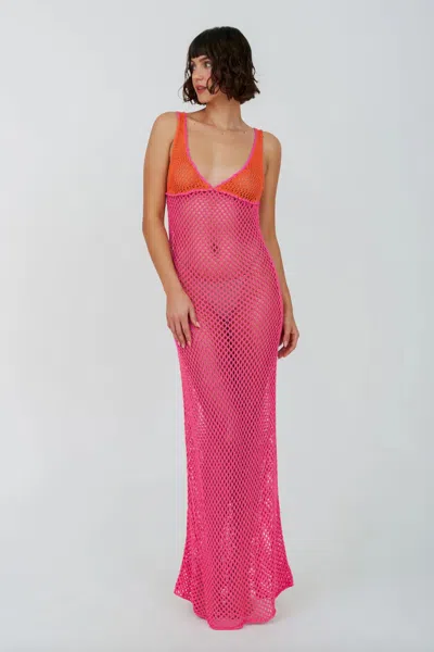 Pitusa Crochet Colorblock Siren Dress Pink