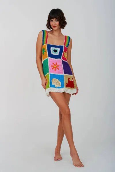 Pitusa Crochet Patchwork Mini Dress In Multicolor