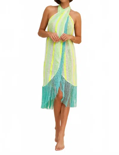 Pitusa Fringed Crossover Mini Dress In Neon Yellow In Multi