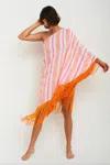 Pitusa Fringed One Shoulder Kaftan Hot Pink In Orange