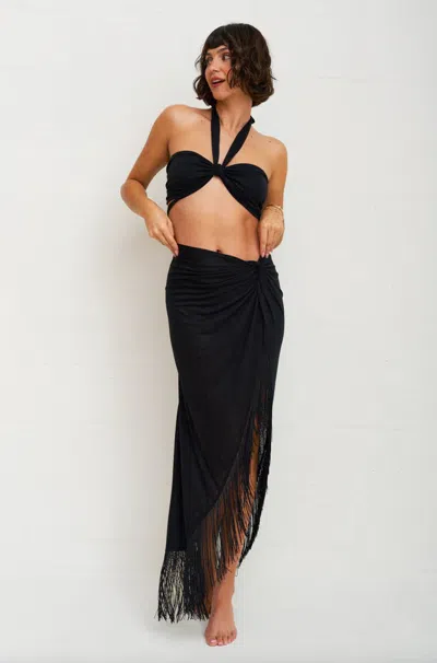 Pitusa Fringed Sarong Skirt Black