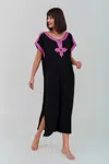 Pitusa Gaia Beach Kaftan In Black | Lightweight Cover Up Midi Dress | Celtic Knot Design, Flowy Sleeves &am In Black