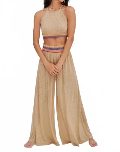 Pitusa Halter Top And Wide Leg Pant Set In Nude In Brown