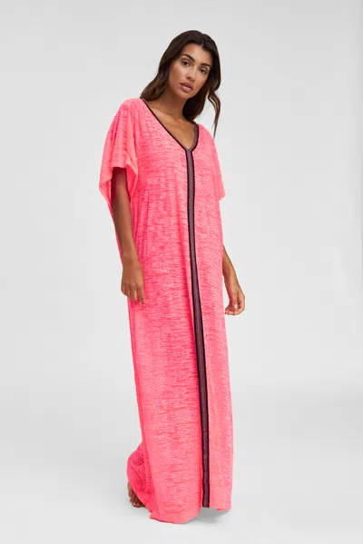 Pitusa Inca Abaya In Hot Pink | Designer Floor Length Beach Cover Up | Kaftan Dress &amp; Inca Trim | Light