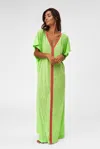 Pitusa Inca Abaya In Lime Green | Designer Floor Length Beach Cover Up | Kaftan Dress &amp; Inca Trim | Lig In Green