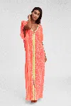 Pitusa Inca Abaya In Watermelon Orange | Designer Floor Length Beach Cover Up | Kaftan Dress &amp; Inca Tri In Orange