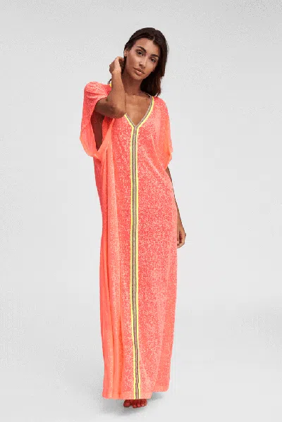 Pitusa Inca Abaya In Watermelon Orange | Designer Floor Length Beach Cover Up | Kaftan Dress &amp; Inca Tri