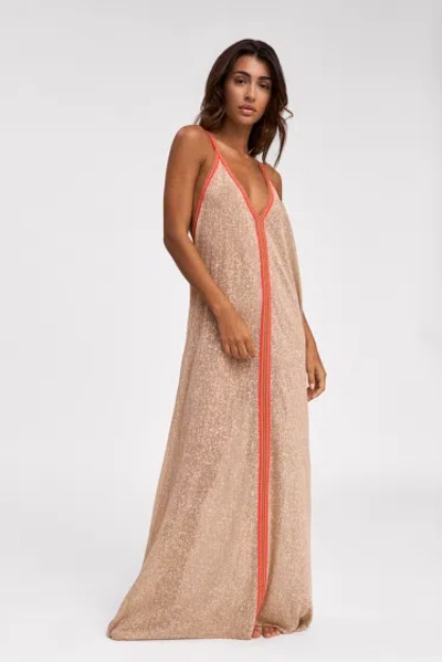 Pitusa Inca Sundress In Beige | Lightweight Beach Over Up | V-neck Sleeveless Long Dress | Sheer Burnout Vi In Pink