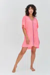 Pitusa Mini Abaya In Hot Pink | Relaxed Fit Beach Shirt Cover Up | Trendy Short Dress &amp; Inca Trim | Lig In Pink