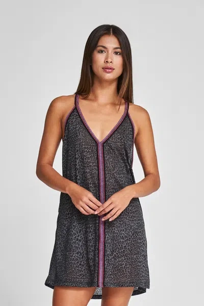 Pitusa Mini Cheetah Sundress In Black | Short Beach Cover Up | Loose V-neck Sleeveless Dress | Soft Sheer V