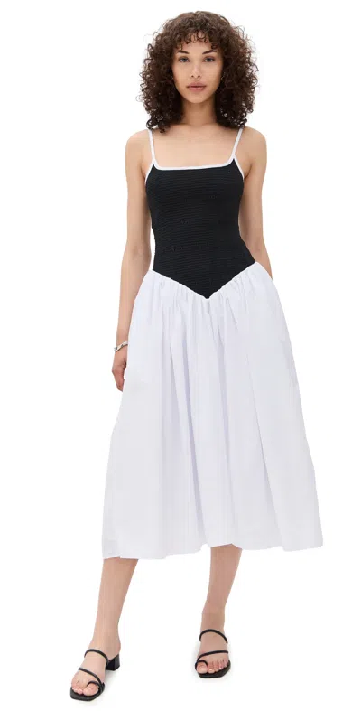 Pitusa Odette Smocked Dress Black In White