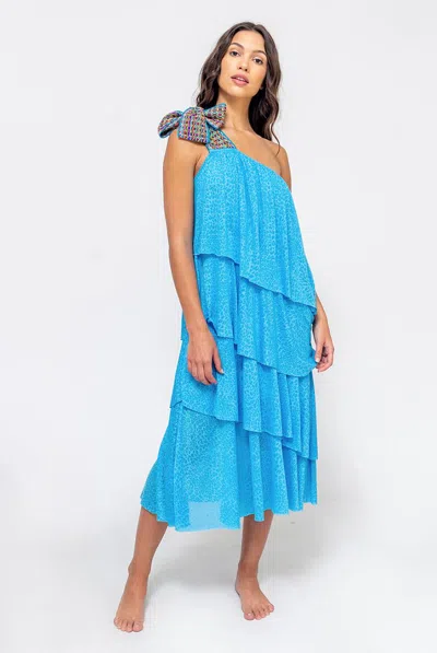 Pitusa One Shoulder Bow Dress Blue