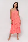 Pitusa One Shoulder Summer Dress In Pink | Inca Bow Strap &amp; Multi Layer Ruffles | Lightweight Cotton Mi In Pink