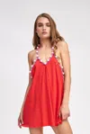 Pitusa Pom Pom Dress In Blood Orange | Strappy Summer Dress &amp; Intricate Open Back | Casual Pima Cotton  In Red
