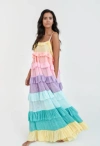 Pitusa Rainbow Ruffle Tiered Dress Pastels In Multi