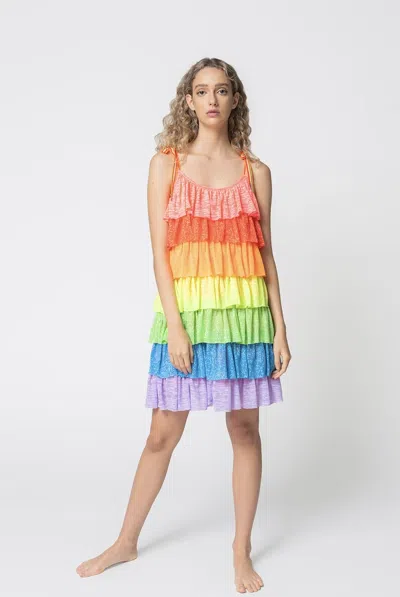 Pitusa Rainbow Tiered Mini Dress Rainbow In Multi