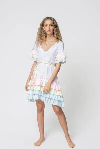 Pitusa Ruffle Midi Dress Pastel In Multi
