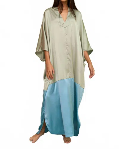 Pitusa Satin Colorblock Kaftan Dress In Hushed Green In Multi