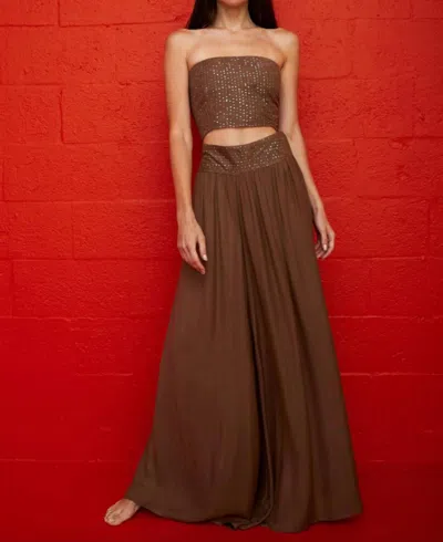 Pitusa Sequin Palazzo Pants In Chocolate In Brown