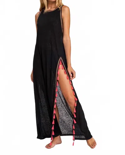 Pitusa Tassel Slit Dress In Black In Multi