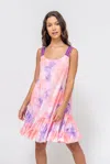 Pitusa Tie Dye Gathered Mini Dress Coral/purple In Multi