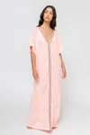 Pitusa Tie Dye Inca Abaya In Coral | Designer Floor Length Pink Beach Cover Up | Kaftan V-neck Dress With T In Pink