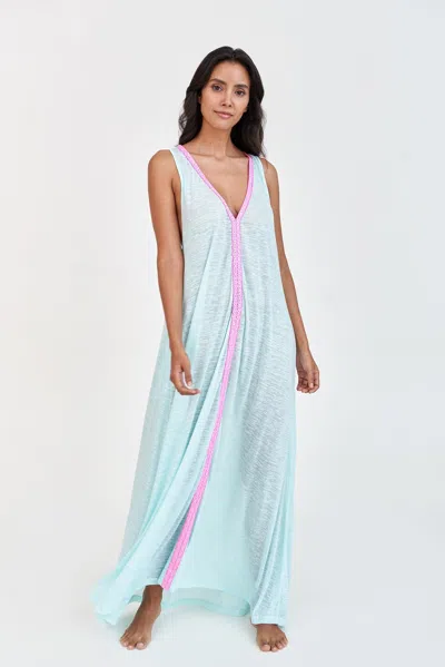 Pitusa V-neck Flare Maxi Dress Aqua In Blue