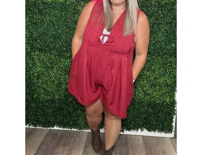 Pixi + Ivy Emmy Tie Front Romper In Maroon In Pink
