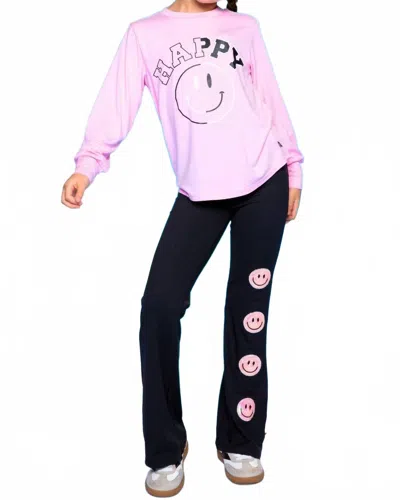 Pixie Lane Kids' Simply Soft Luxe Flare Legging In Black Pink Smile