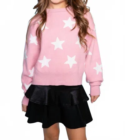 Pixie Lane Kids' Star Yummy Soft Crew Neck Sweater In Blush / Ivory In Pink