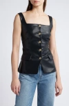 Pixie Market Agatha Leather Gold Button Vest Black In Black