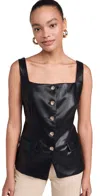 Pixie Market Agatha Leather Gold Button Vest Black In Black