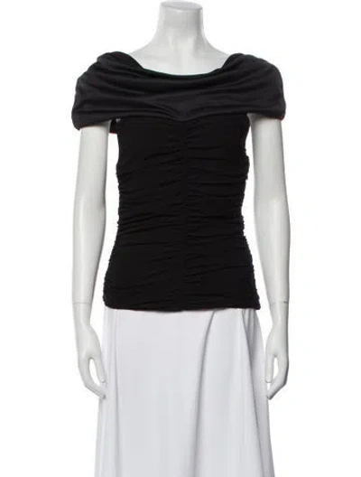 Pre-owned Pixie Market Bateau Neckline Short Sleeve Top In Black