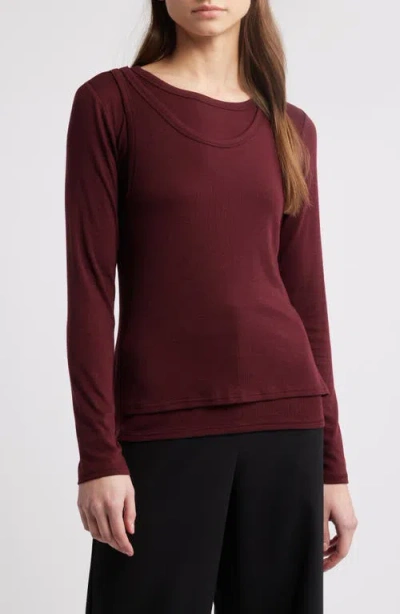 Pixie Market Double Layered Tank Long Sleeve Jersey Top In Rust