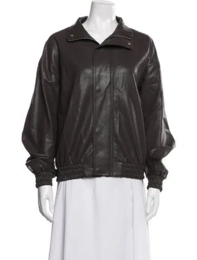 Pre-owned Pixie Market Faux Leather Bomber Jacket In Brown