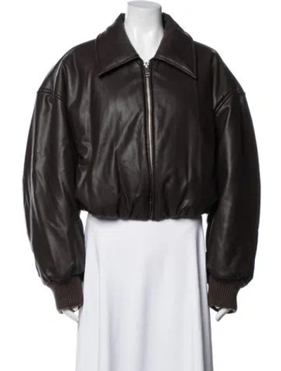 Pre-owned Pixie Market Faux Leather Bomber Jacket In Brown