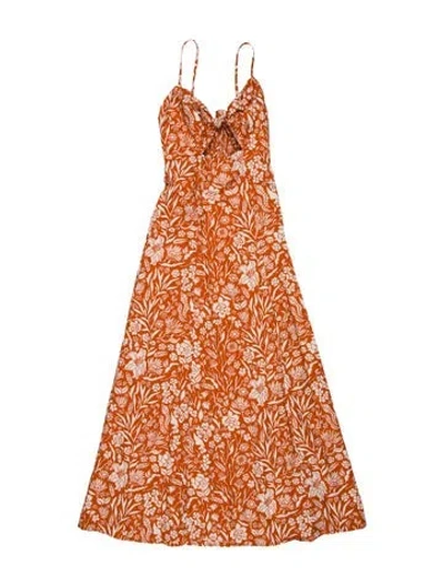 Pre-owned Pixie Market Floral Print Long Dress In Orange